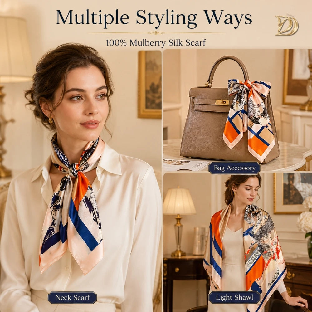 Custom Silk Shawl 100% Mulberry Silk Chinoiserie Twill Scarf 90x90cm Silk Neckerchief
