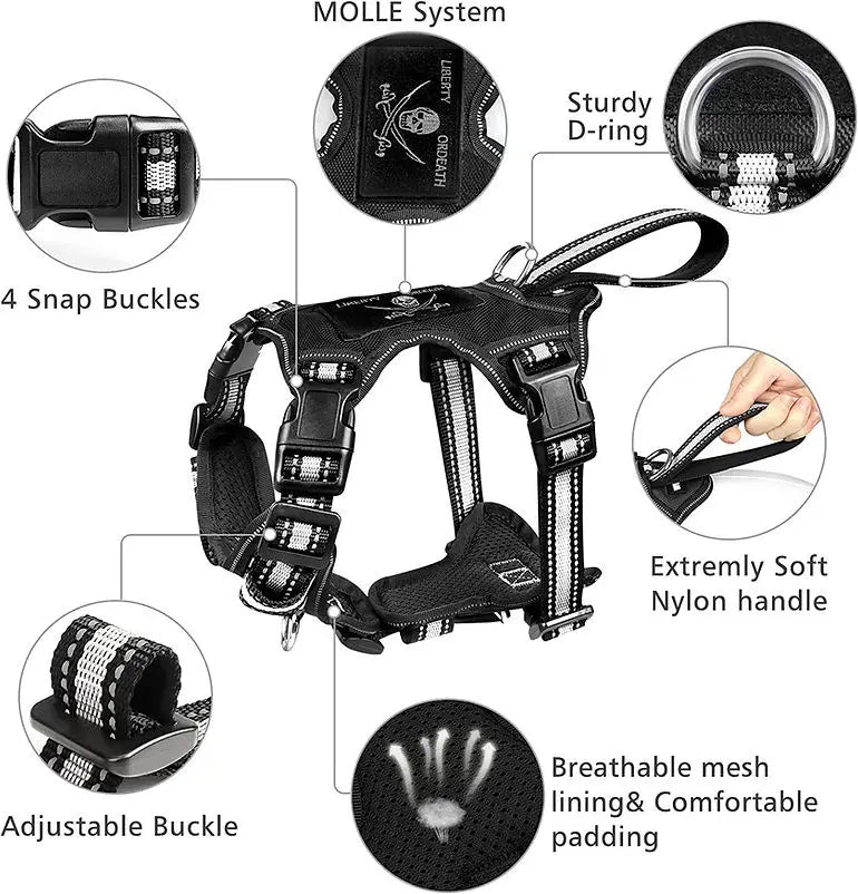Comfortable Walking Working Adjustable Chest No Pull Dog Harness Vest With Collar Leash
