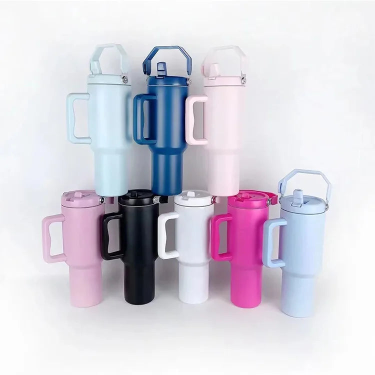 Custom 40 Oz Stainless Steel Vacuum Tumbler Insulated Travel Cup with Handle for Camping