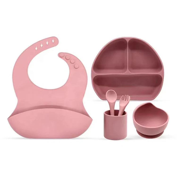 Top Seller Custom 6pcs Baby Feeding Set Food Grade Silicone Dinnerware Including Cups