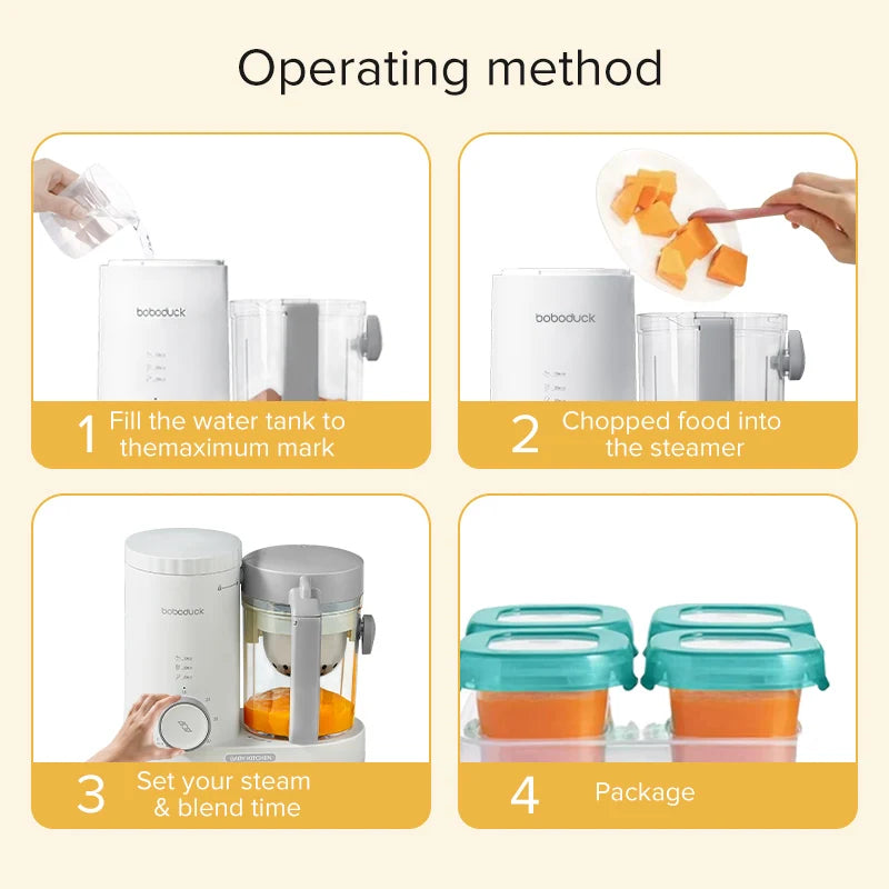 Baby Food Processor Steamer Blender 6 Reusable Pouches Electric US Plug Healthy Homemade