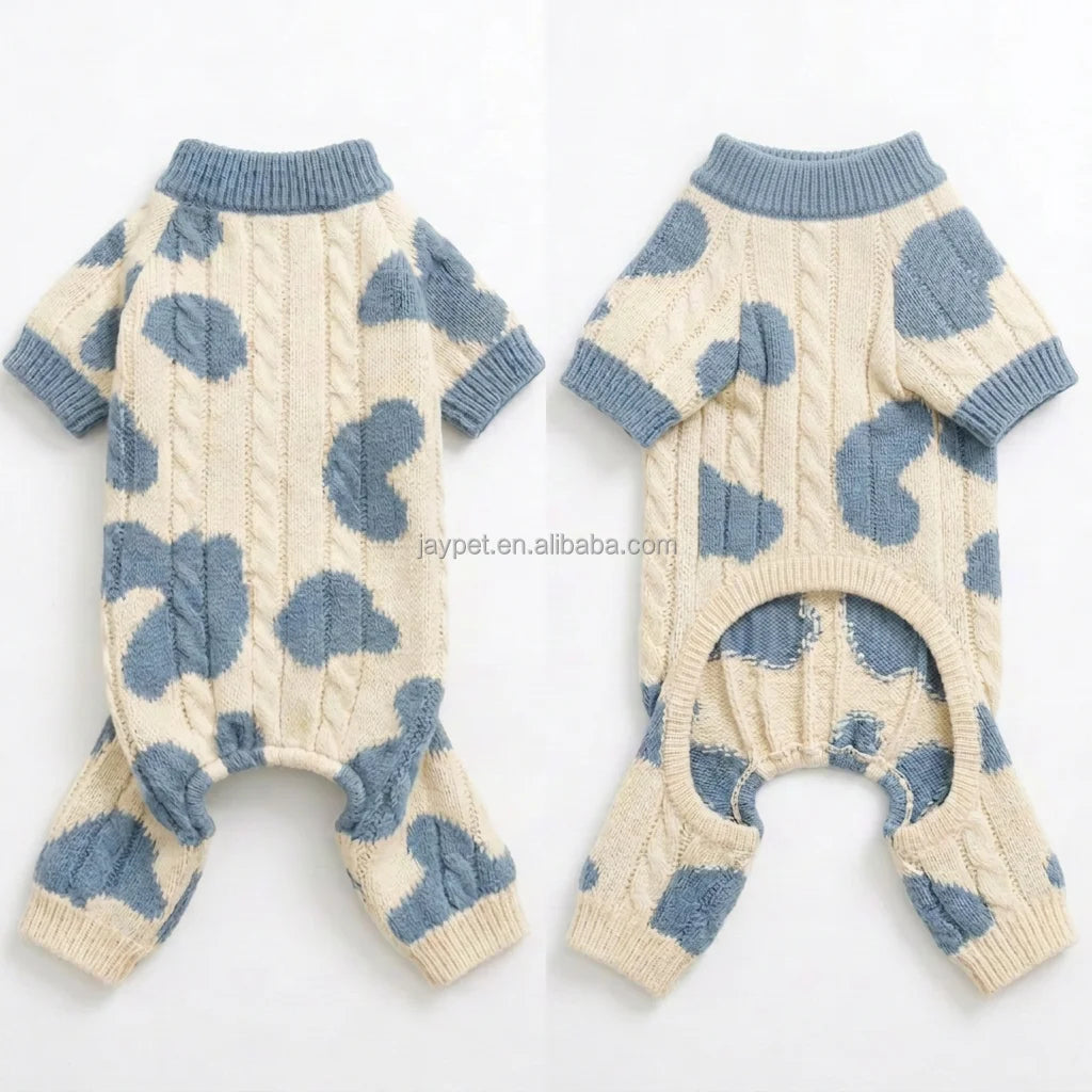 Military Cotton Dot Pattern Knitted Dog Sweater Four Leg Jacquard Warm Winter Puppy