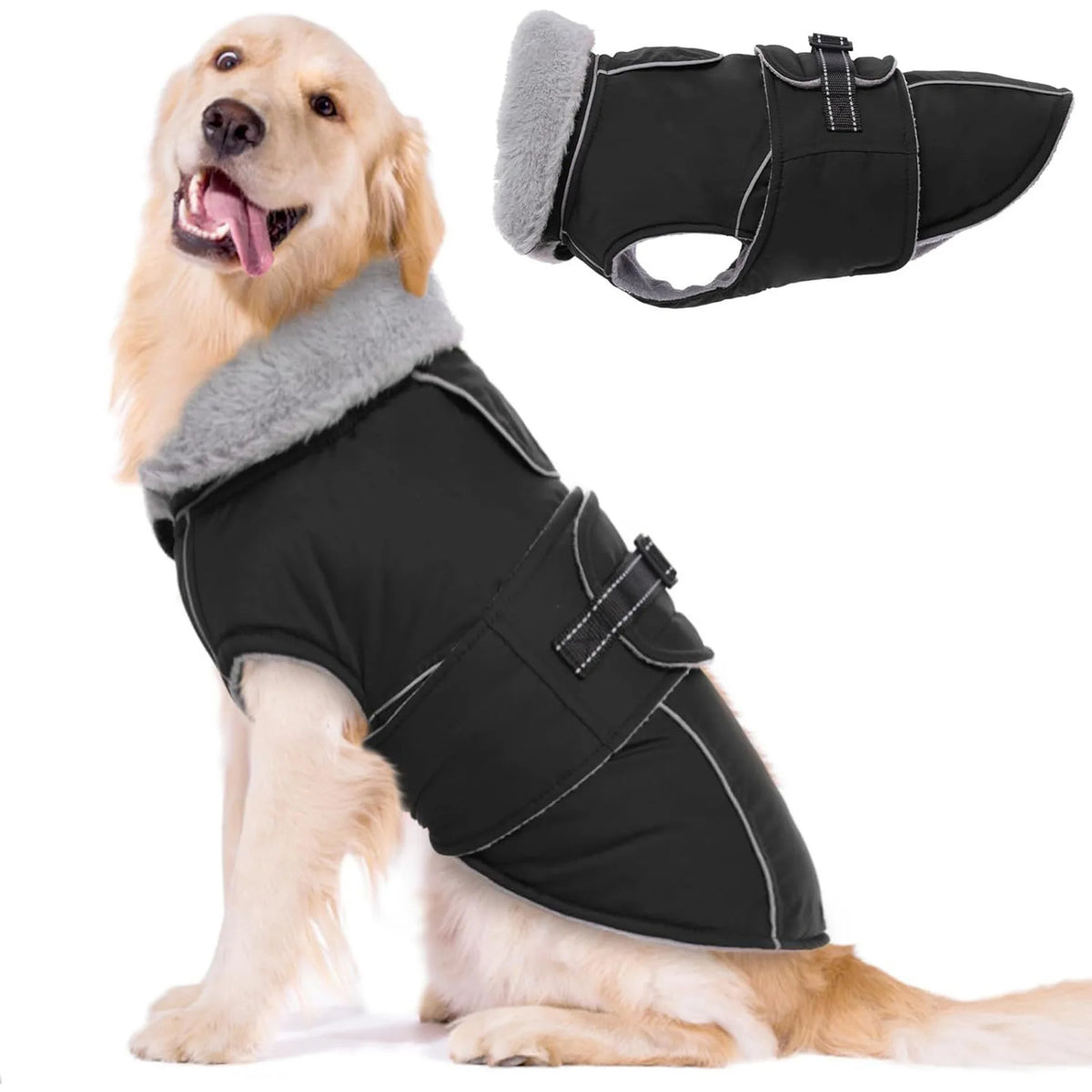 Winter Poly-Cotton Fleece-Lined Warm Dog Coat Windproof and Cold-Resistant with Fluffy