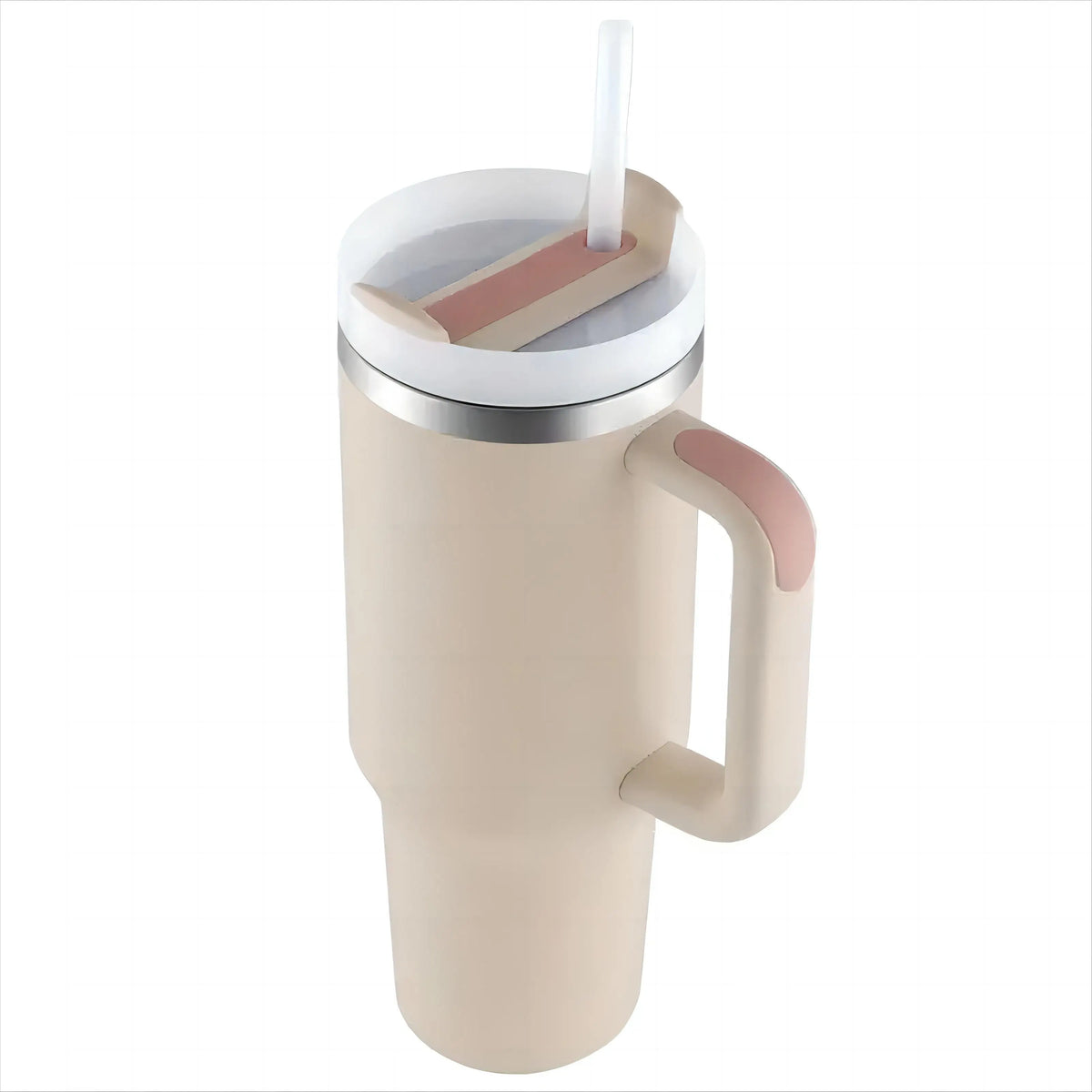 Double Walled Insulated Vacuum Stainless Steel 40Oz Tumbler With Straw Handle And Lid