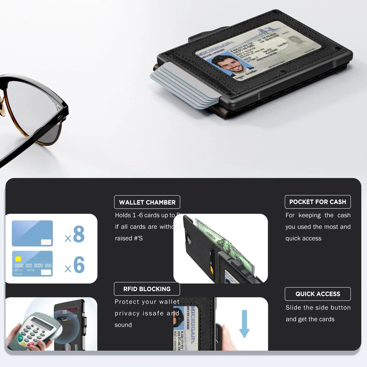 Wallets Aluminum & Leather Slim Carbon Fiber Business Wallet Minimalist ID Window, Cash