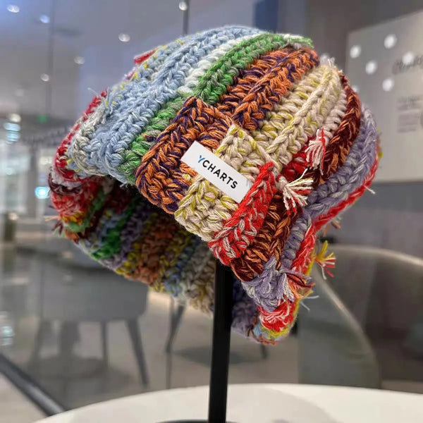 Handmade Crochet Slouchy Beanie, Colorful Unisex Knit Hat