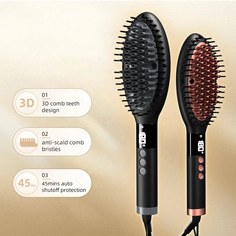 Fast Styling Hair Straightener Brush with Anti-Scald PTC Heater Negative Ion Ceramic