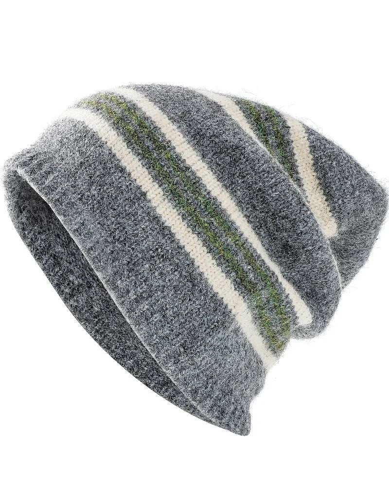 Winter Striped Wool Blend Beanie Hat Custom Unisex Jacquard Slouchy Knit Cap Thermal