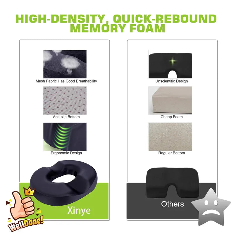 Memory Foam Gel Velvet Coccyx Office Chair Seat Cushion Non-Slip Cooling Eco-Friendly