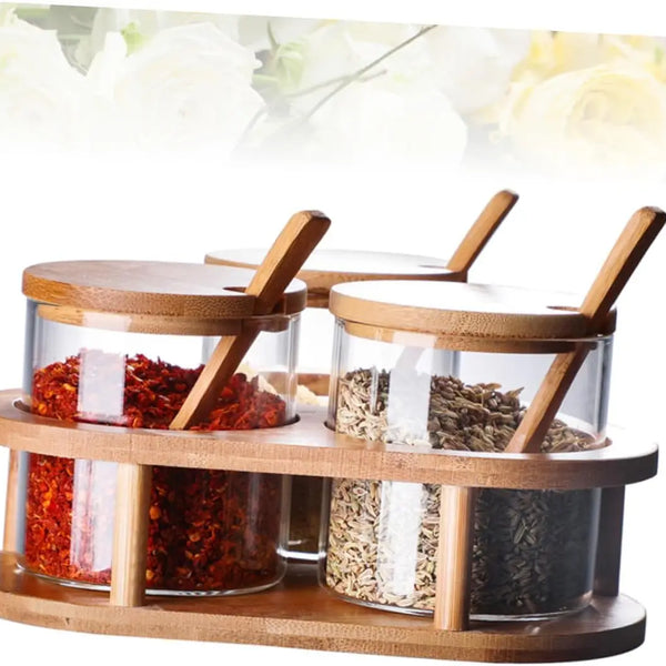 Glass Seasoning Jars Set with Bamboo Lid and Spoon-Spice Rack Organizer for Kitchen