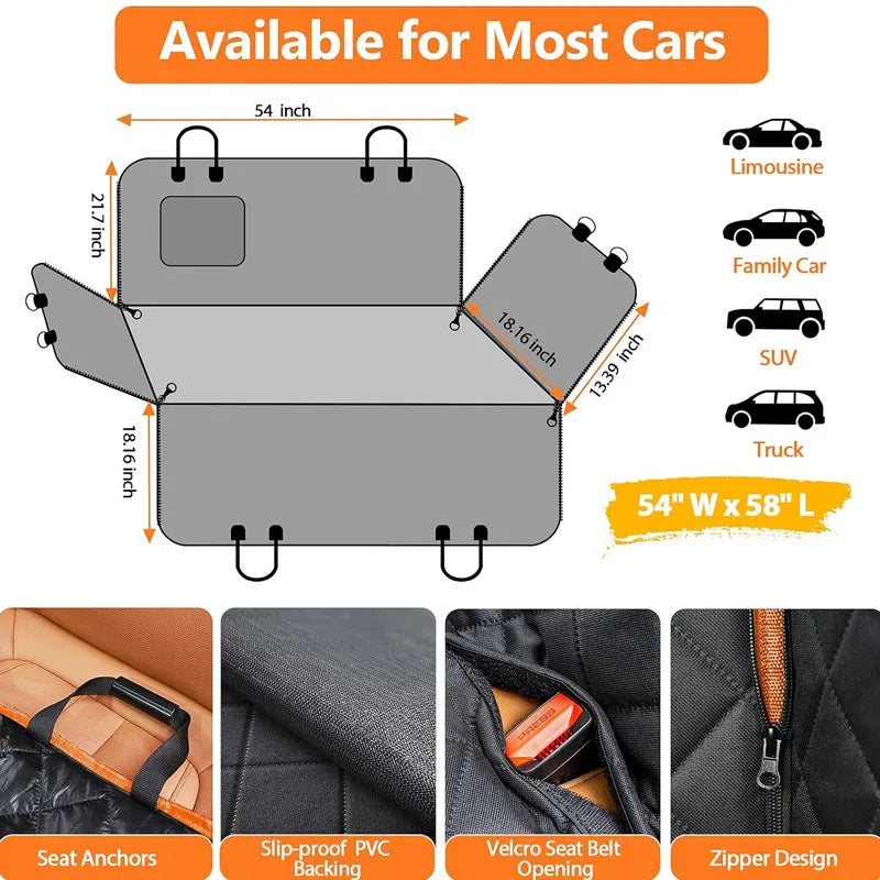 Pet Car Seat Cover for Back Seat Waterproof Dog Hammock for Cars SUVs Trucks Durable Car