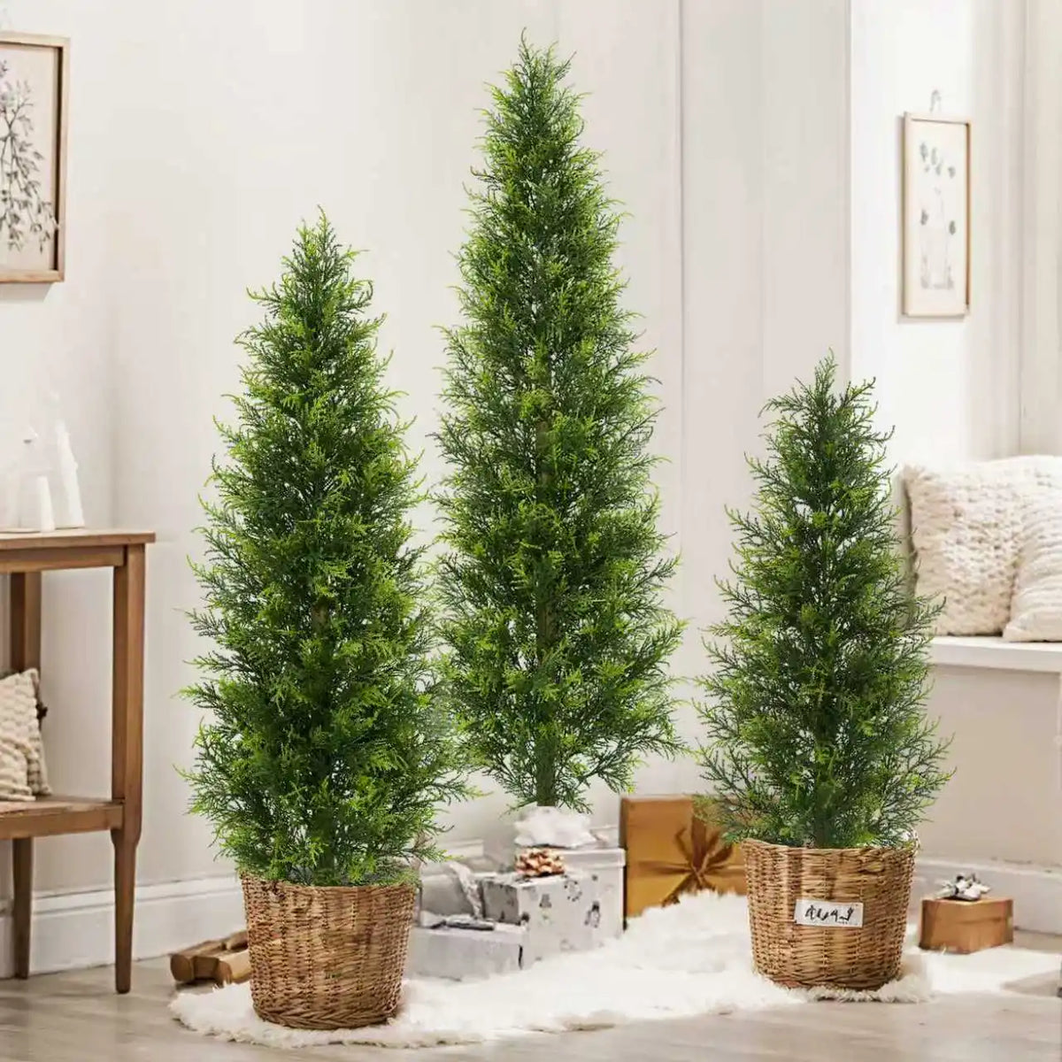 Realistic Artificial Cypress Topiary Tree Ball With Pot & Ground Spike, Indoor Outdoor