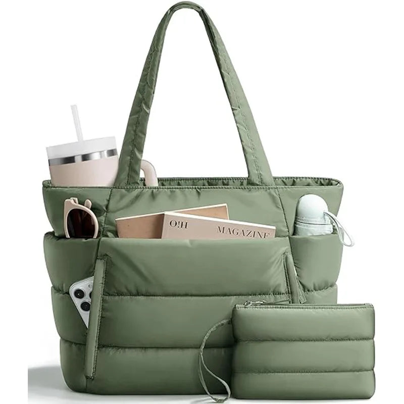 Lightweight Puffy Work Handbag Teacher Nurse Quilted Shoulder Bag Puffer Tote Bag