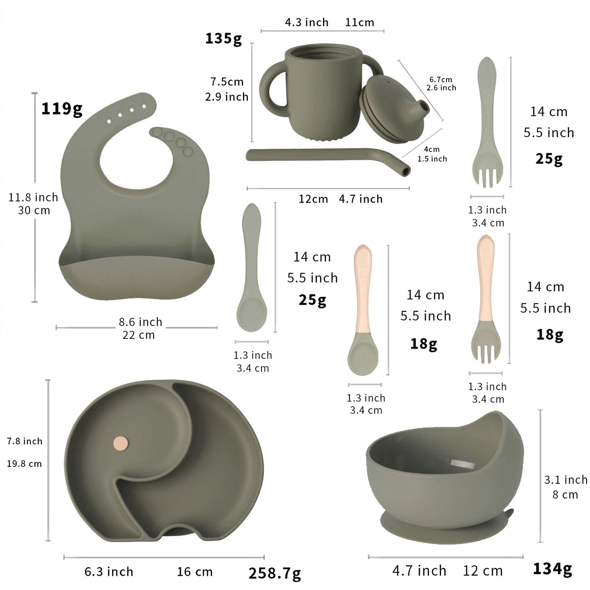 Baby Silicone Dinner Set Tableware BPA Free Bowl Adjustable Bib Tableware Feeding Sets