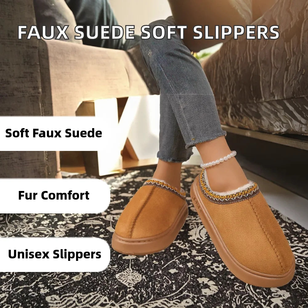 Soft Faux Suede Fur Slippers Indoor Home Shoes Cute Female Fuzzy Women Men Four Seasons