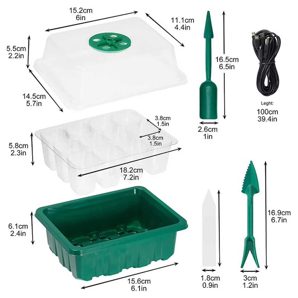 5Pack Seed Starter Tray With Grow Lights Seedling Kit Plant Humidity Domes Indoor