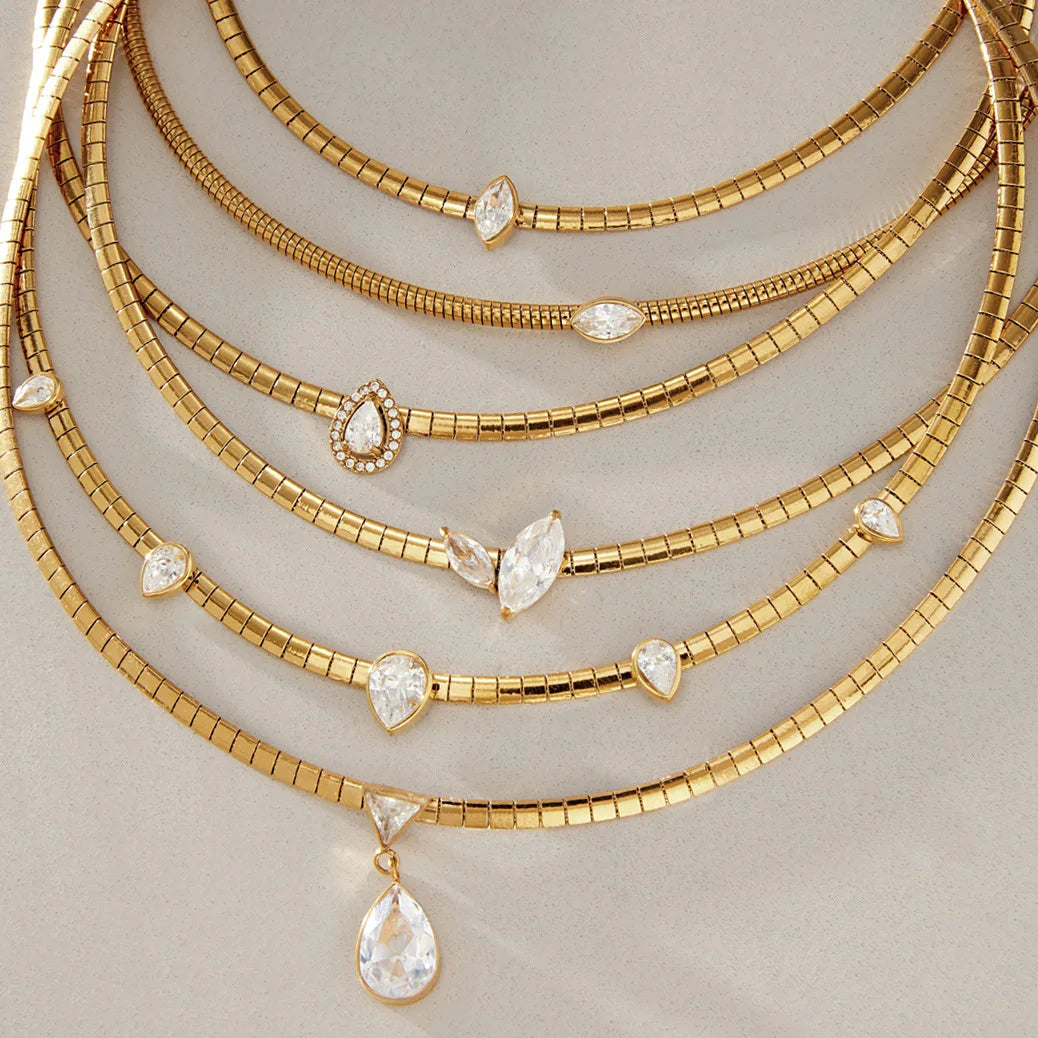 Women'S 18K Gold-Plated Stainless Steel Choker Necklace Sporty Light Luxury Elastic