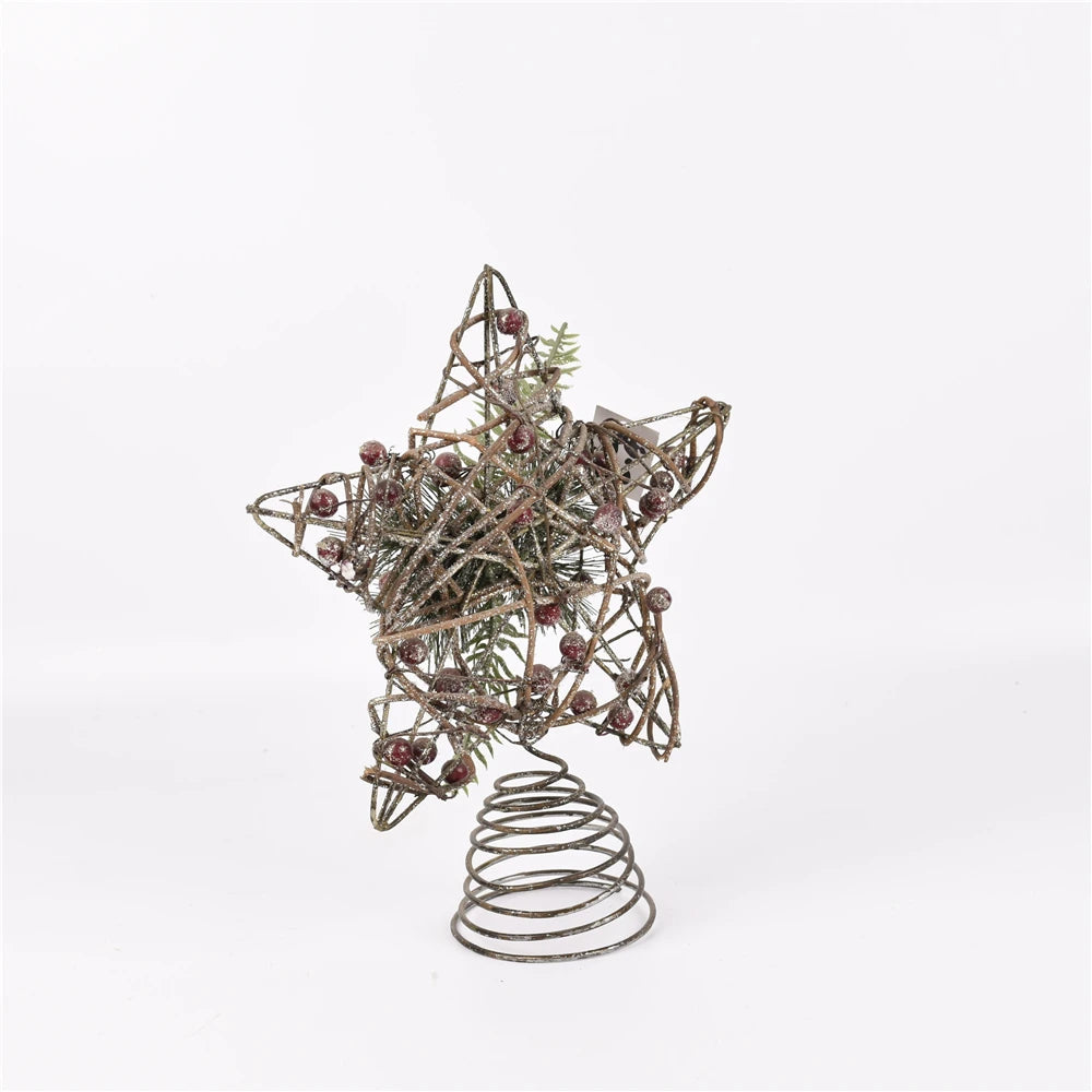 GY BSCI Christmas Decoration Metal Wire Brown Hanging Rattan LED Lights Decorated Star