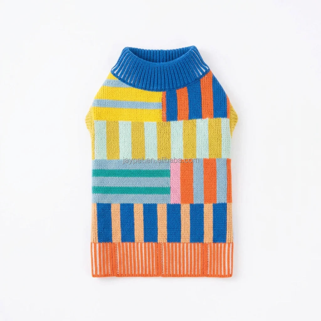 Color Block Knit Dog Vest, Modern Sweater Vest for Winter and Spring