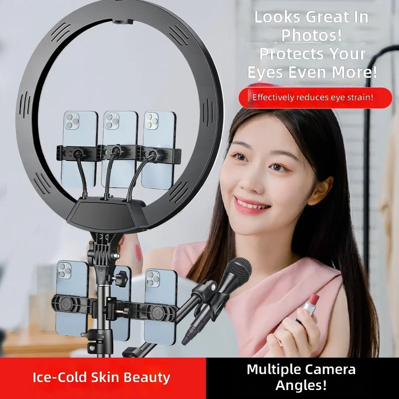 RGB 18-Inch LED Ring Light with 22-Inch Tripod and IP65 Rating for Live Streaming