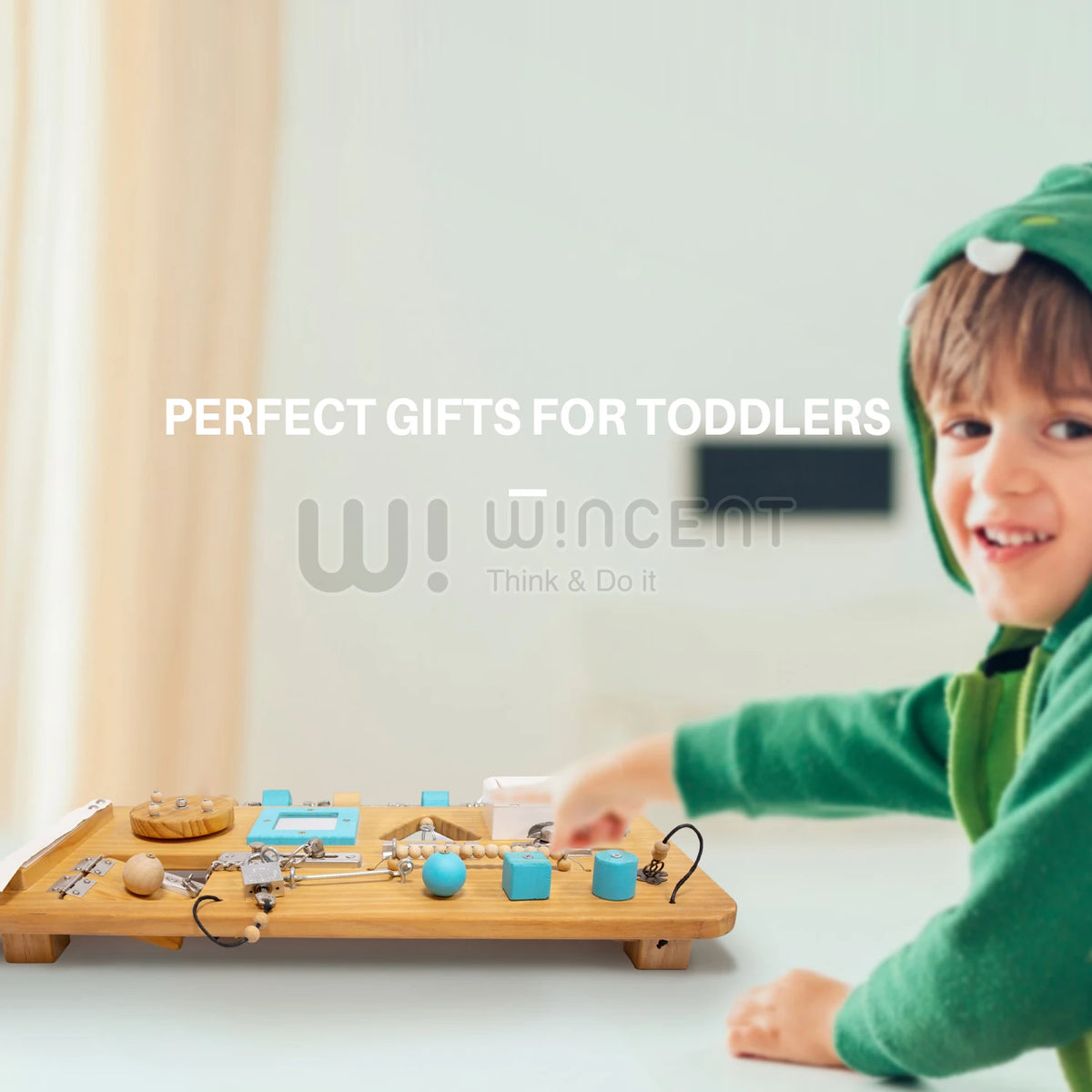 Wooden Busy Board Montessori Educational Toddler Activity Board with Locks Latches Fine