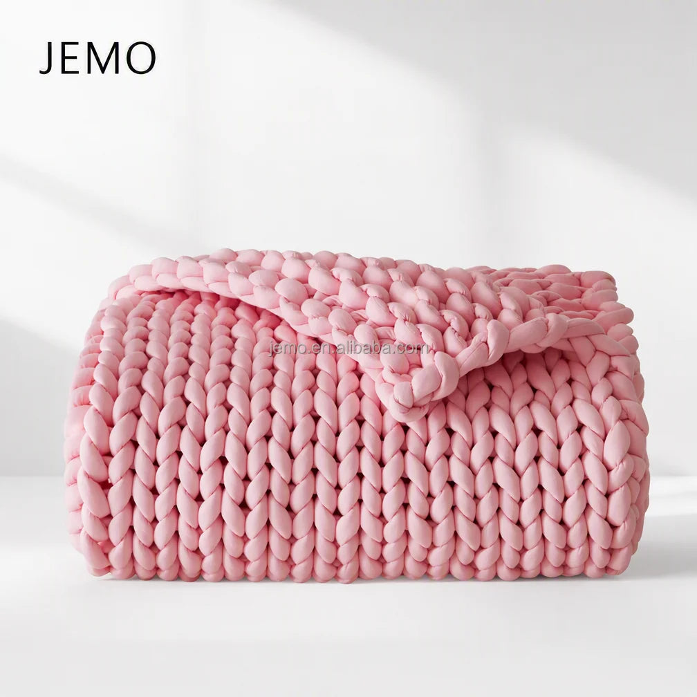 Handmade Premium Chunky Knitted Weighted Blanket for Anxiety Relief, Breathable Cotton