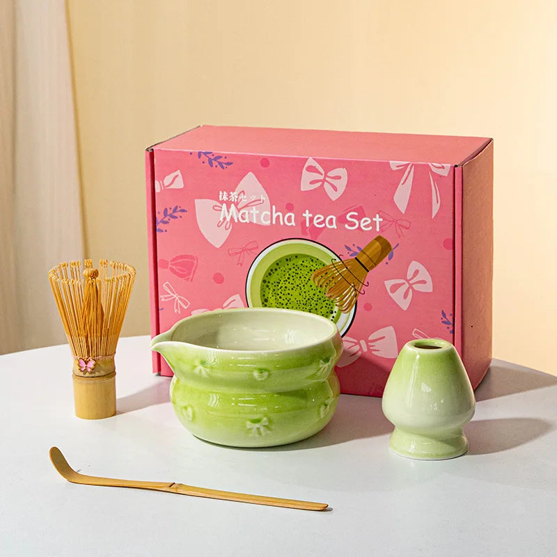 Chinese New Eco-Friendly Pink Whisk Mixing Kits Matcha Gift Set 5pcs Set Matcha Tea Set