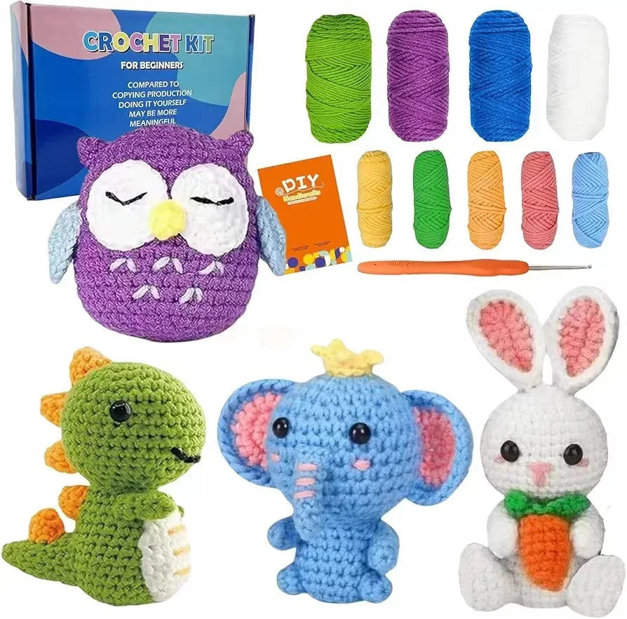 Crochet Kit for Beginners-DIY Craft Animal Patterns Step-By-Step Videos Yarn Crochet
