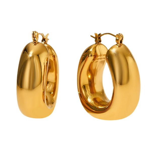 Fashion 18K Gold Plated Stainless Steel Geometric Square Hollow U Shape Huggie Hoop
