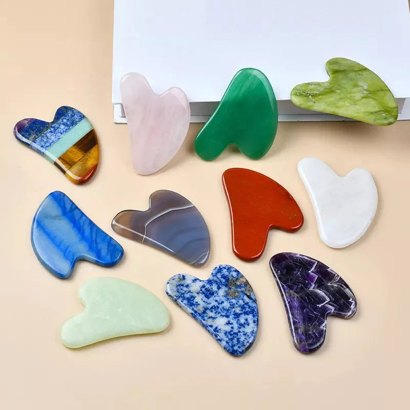 Natural Crystal Gua Sha Tool and Jade Roller Facial Massager, 15 Styles