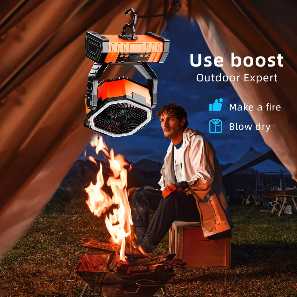 20000mAh Rechargeable Outdoor Camping Fan With LED Light Power Bank USB Charging Remote