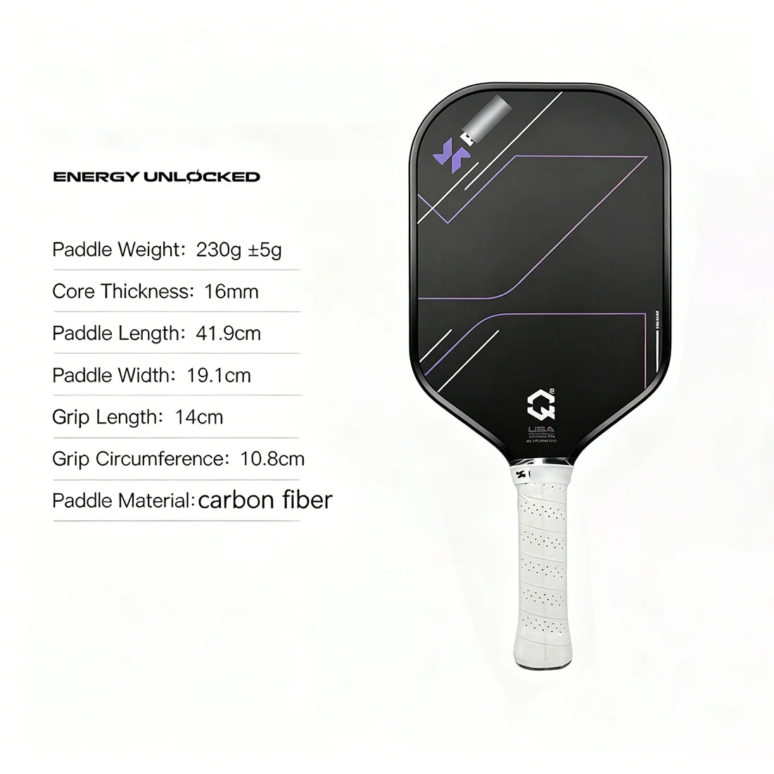 Pickleball Paddle Q2 16mm Hot-Pressed Integrated Tri-Density Core Carbon Fiber Complete