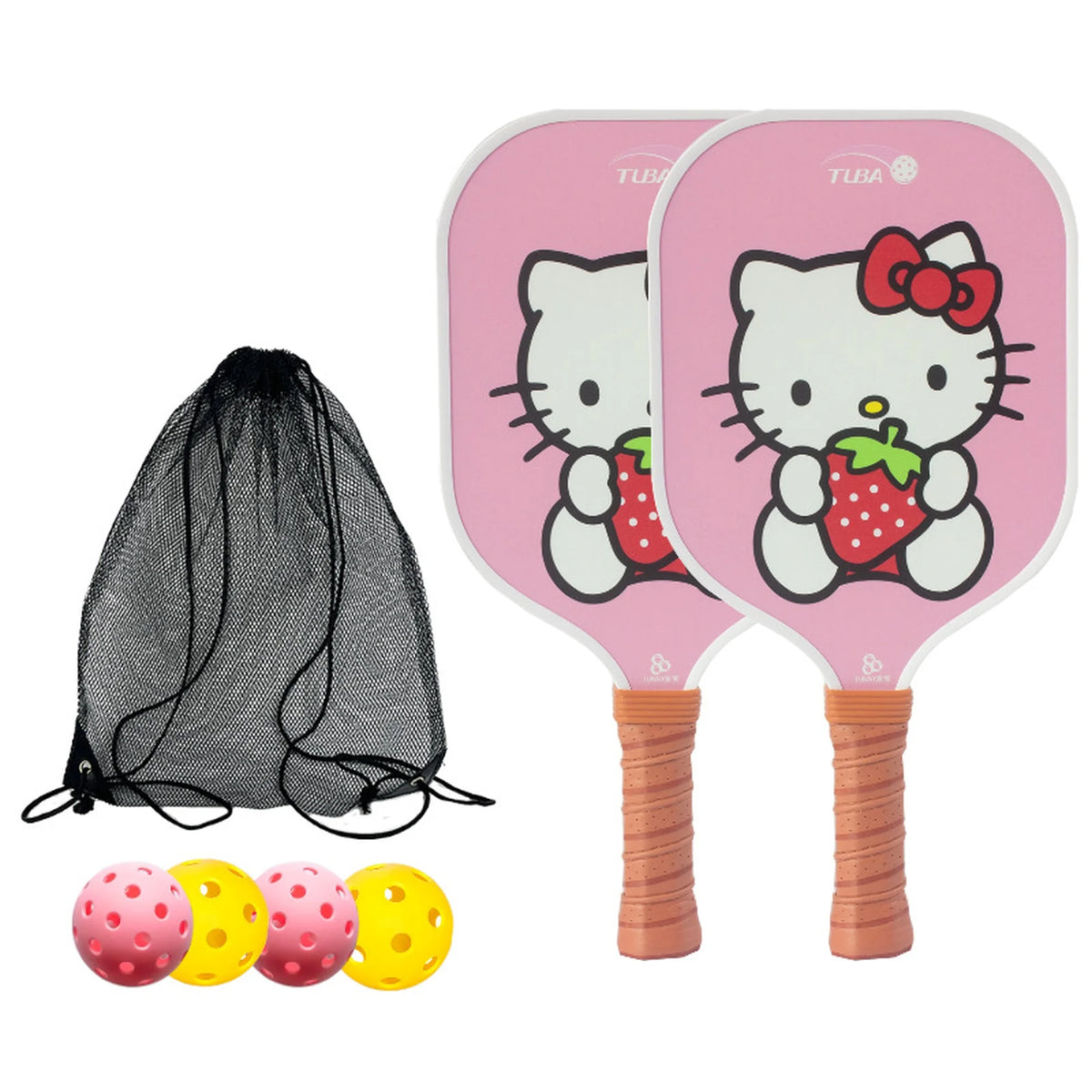 Yellow Cartoon Pickleball Paddle Set Fiberglass Honeycomb Core TPU Edge Lightweight Kids