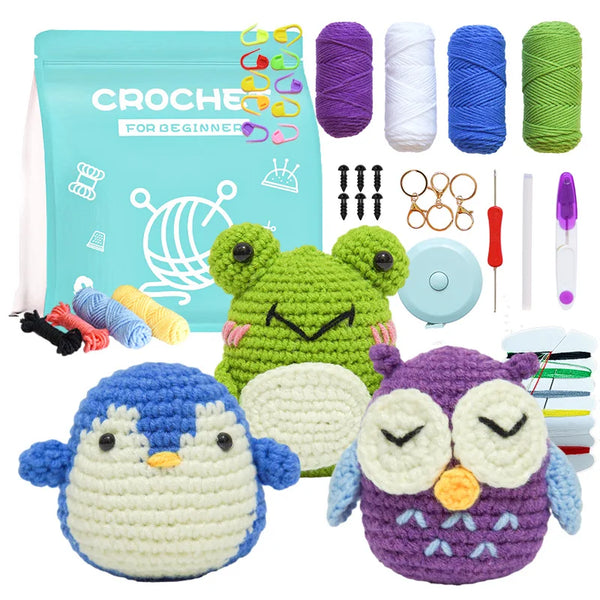 DIY Animal Crochet Kit for Beginners Owl Penguin Frog Animal DIY Knitting Starter Kit
