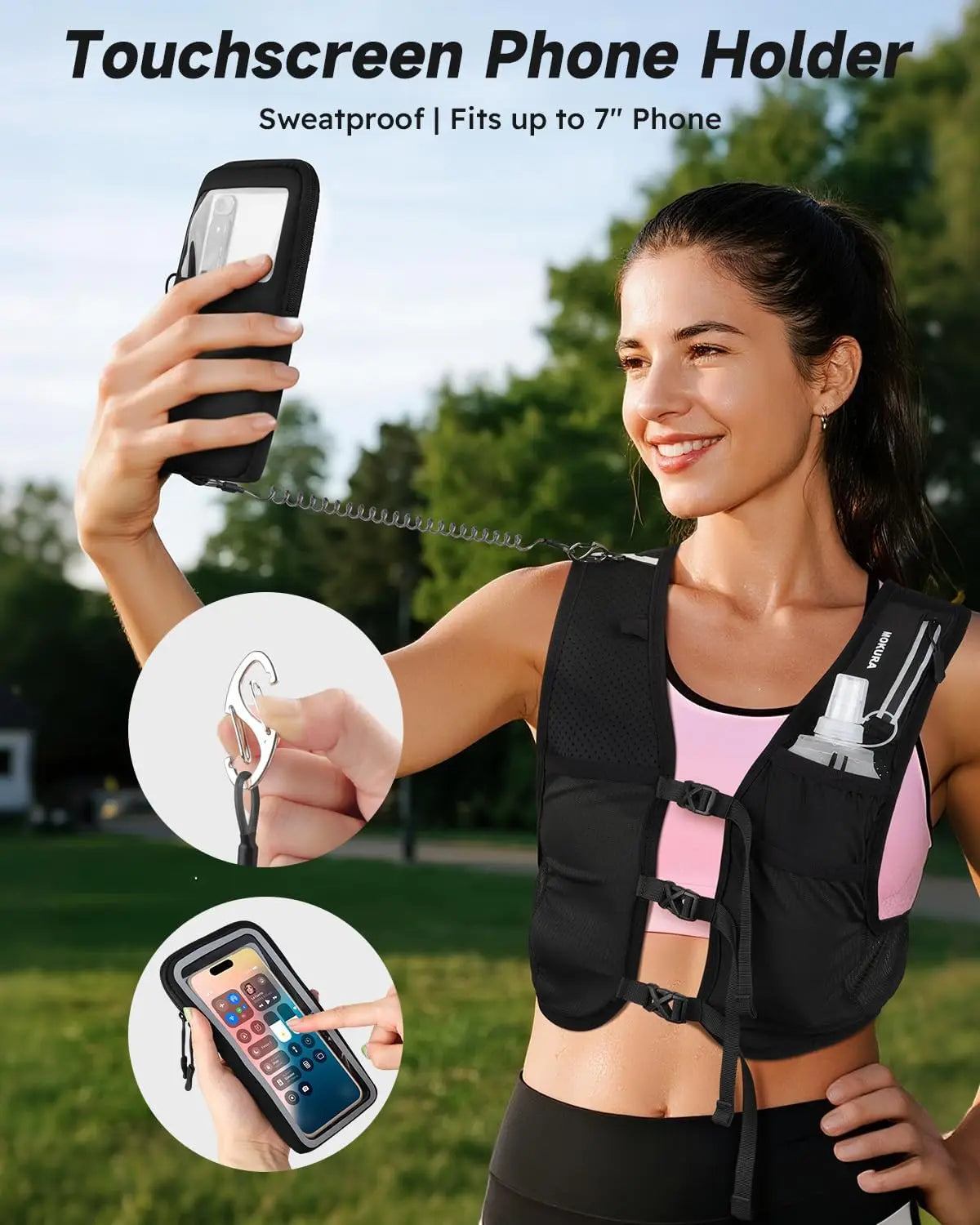 Unisex Running Vest Lightweight Hydration 500ML Soft Flask Phone Holder Reflective