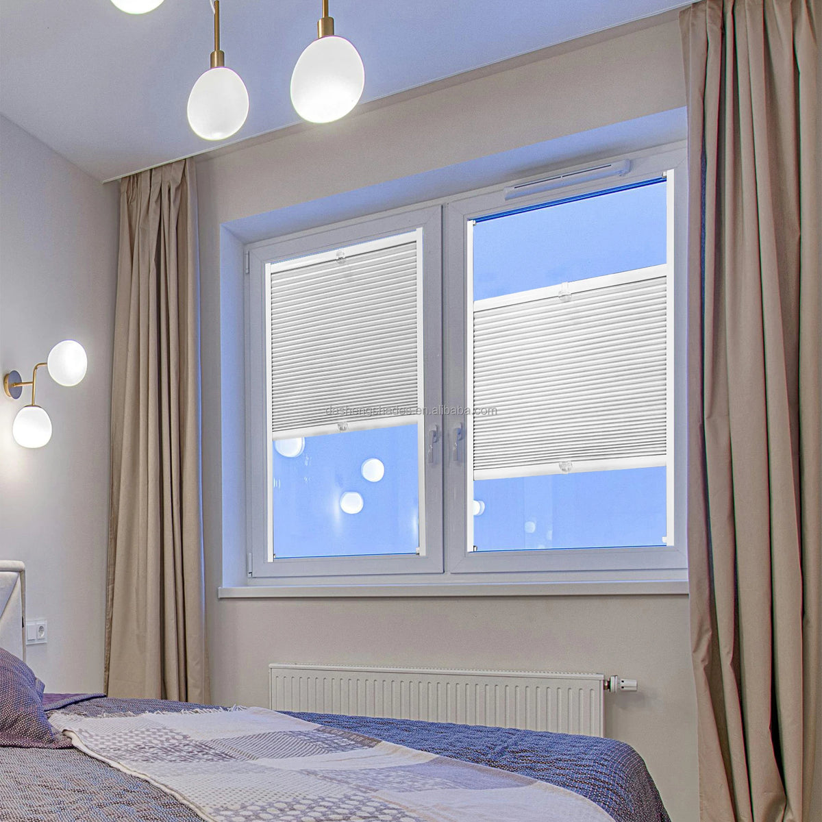 Customized No Drill Self-Adhesive Pleated Blinds Blackout Strip Full Shading Honeycomb