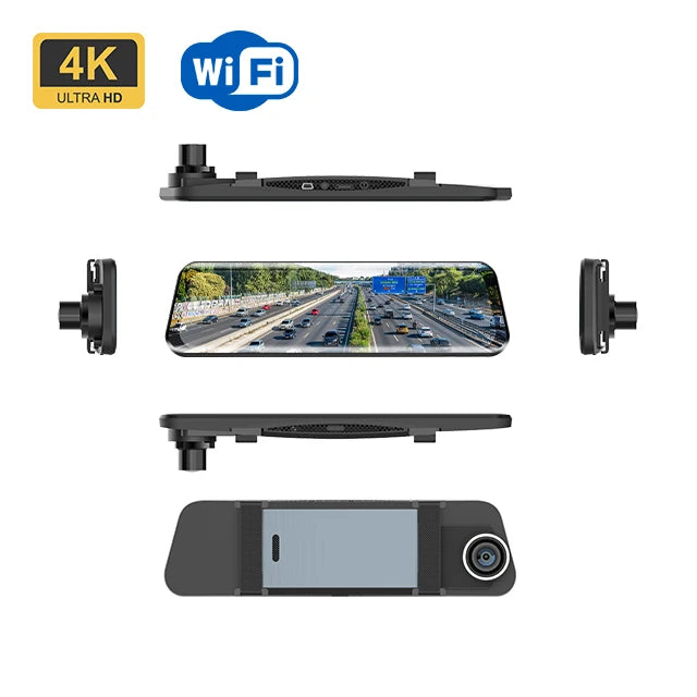 4G GPS 9.66 Inch Black Dash Cam Car DVR Mirror Front/Rear 4K+1080P HD Touch Screen Video