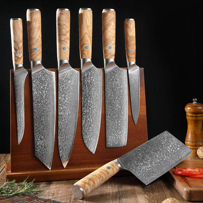 Professional Damascus 8inch Chef Knife Set VG10 Steel With Kiritsuke Santoku Paring