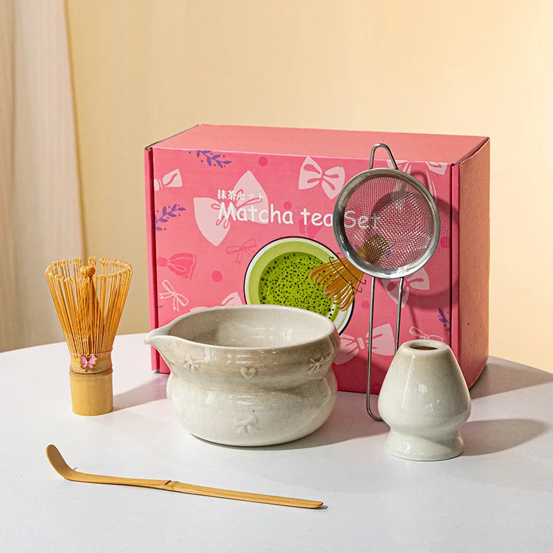 Chinese New Eco-Friendly Pink Whisk Mixing Kits Matcha Gift Set 5pcs Set Matcha Tea Set