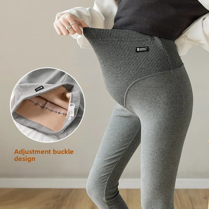 Autumn Winter Maternity Pants Fleece-Lined Breathable Thickened Outerwear Leggings Ribbed
