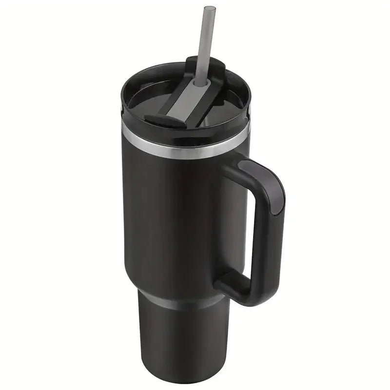 Double Walled Insulated Vacuum Stainless Steel 40Oz Tumbler With Straw Handle And Lid