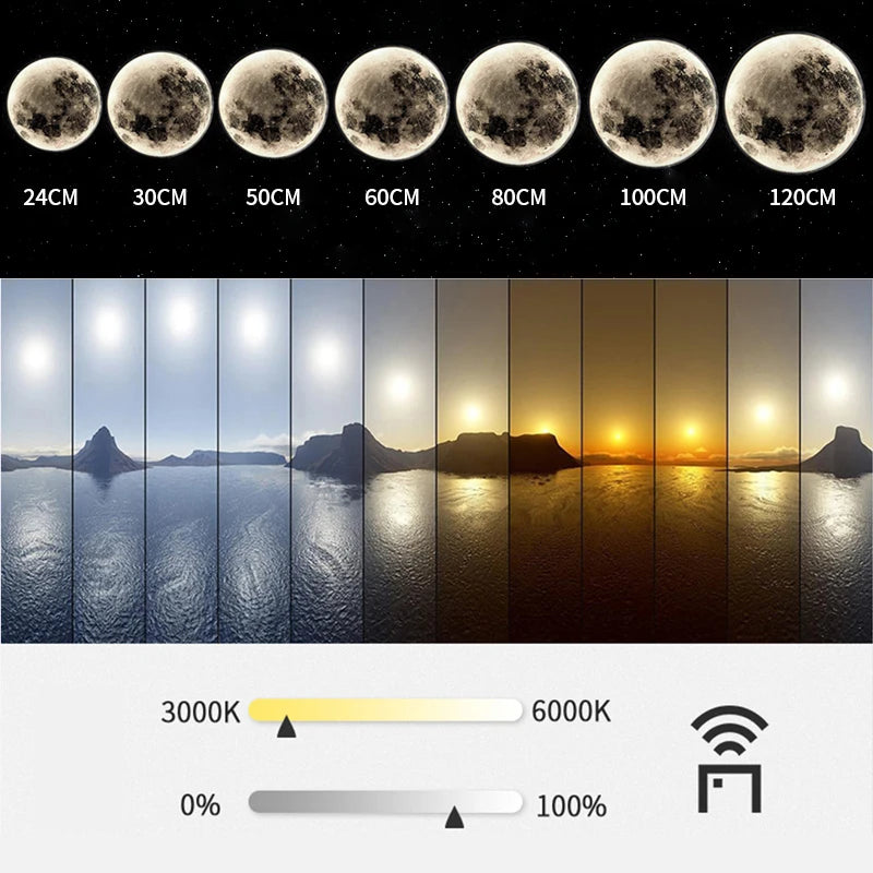 Art Modern Indoor Lighting Design Bedroom 3d Round Led Circular Moon Wall Lamp Decor Home