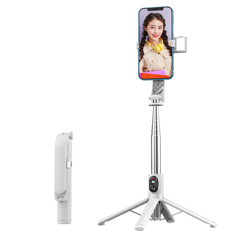 Stainless Steel Selfie Stick with 360 Adjustable Retractable Tripod 2 LED Light Remote