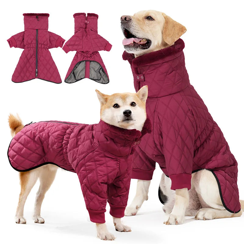 Warm Adjustable Dog Puffer Coat Waterproof Double Zipper Two Legged Turtleneck Jacket