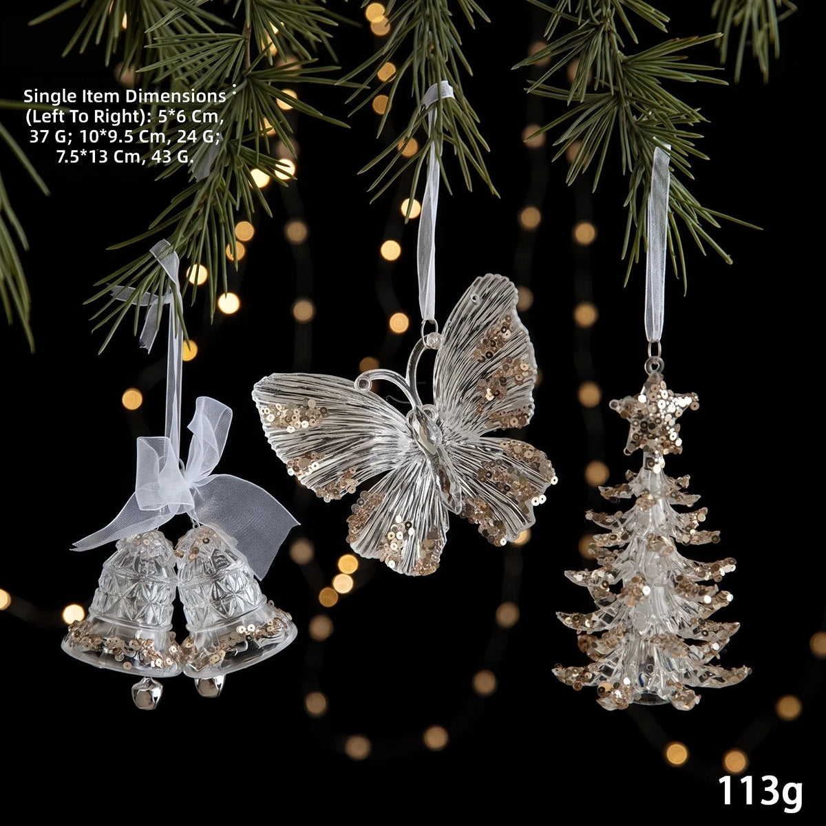 Christmas Ornaments Sequins Acrylic Transparent Snowflake Pendant Hanging Decor Christmas