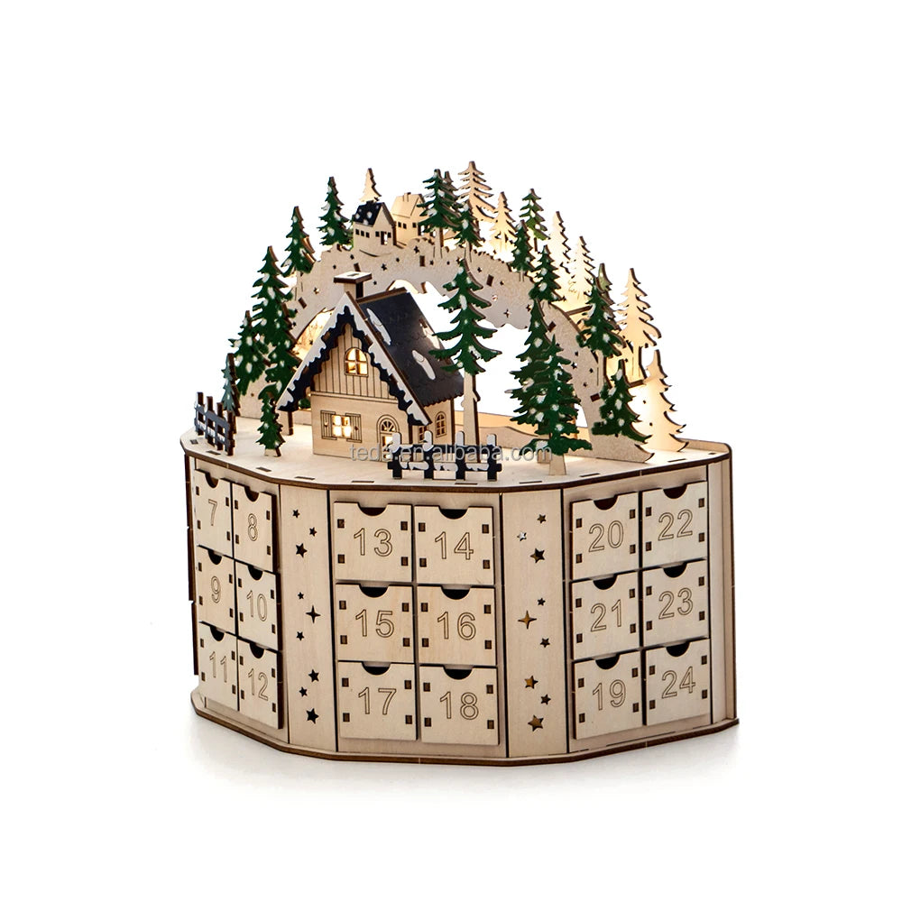 LED Christmas Wooden Advent Calendar December 1st Countdown for Kids Christmas Gift