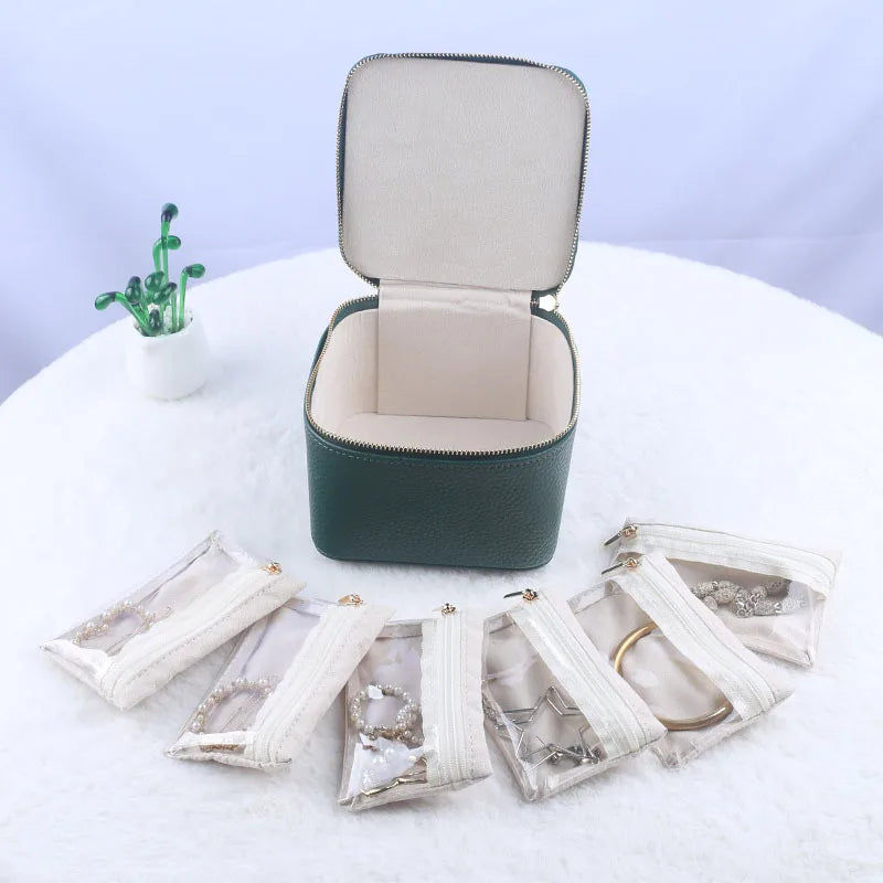 Handmade Craft Portable Travel Jewelry Organizer Box Multifunctional Square Mini Jewelry