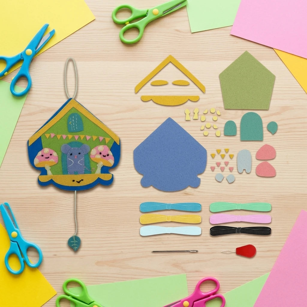Kids DIY Sewing Craft Toy, Make Your Own Mouse House Felt Hanging Flag Kit Educational