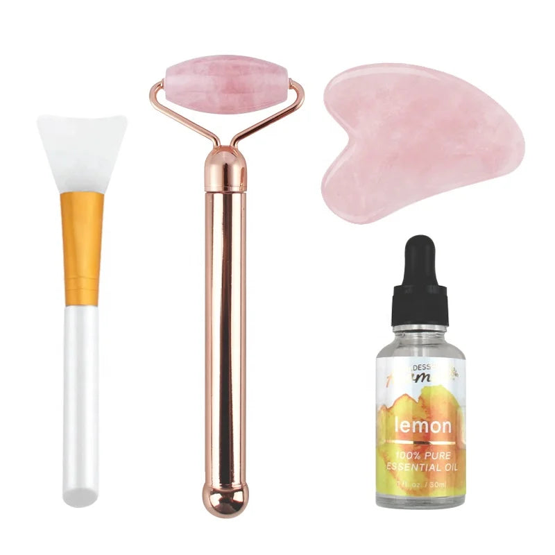 Crystal Rose Quartz Jade Roller Gua Sha Packaging Organic Skincare Set With Box