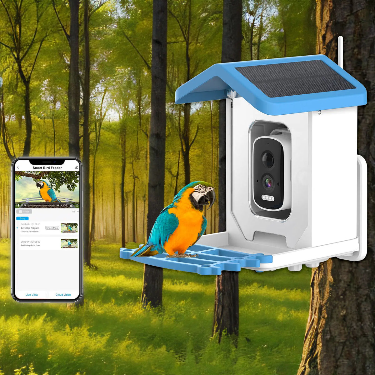 AI Recognition Automatic Bird Feeder Night Vision Camera Solar Panel Wireless Outdoor